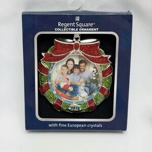 2016 Wreath Photo Frame Ornament Regent Square Crystal Christmas Keepsake NIB